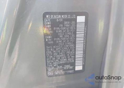 2009 Nissan Cube 1.8Sl from USA, damaged, VIN JN8AZ28R89T127538